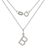 14k White Gold Diamond Initial Letter B Charm Pendant Necklace 18" - Letter B,White