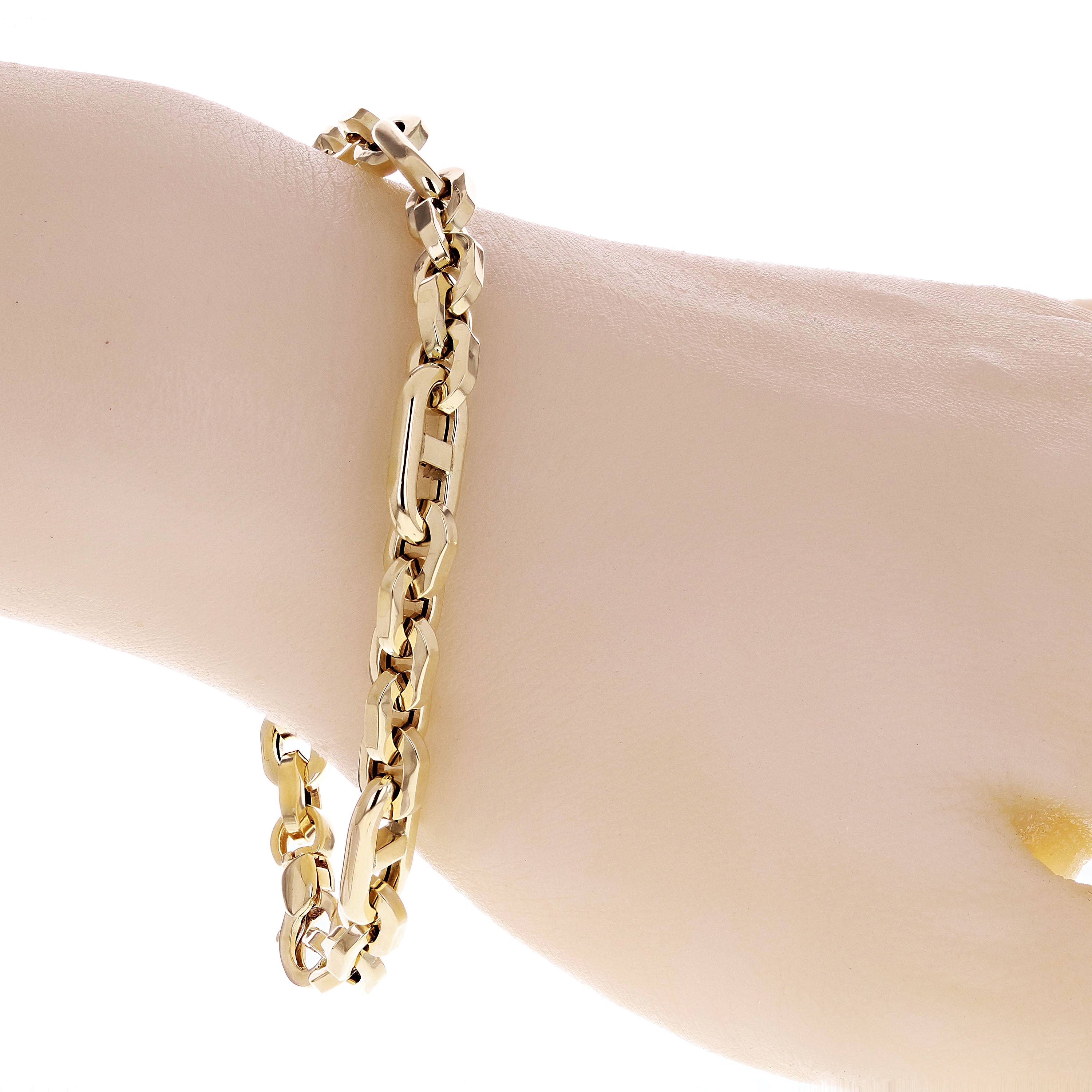 Italian 14k Yellow Gold Hollow Oval & Mariner Link Bracelet 8" 7.5mm 7 grams