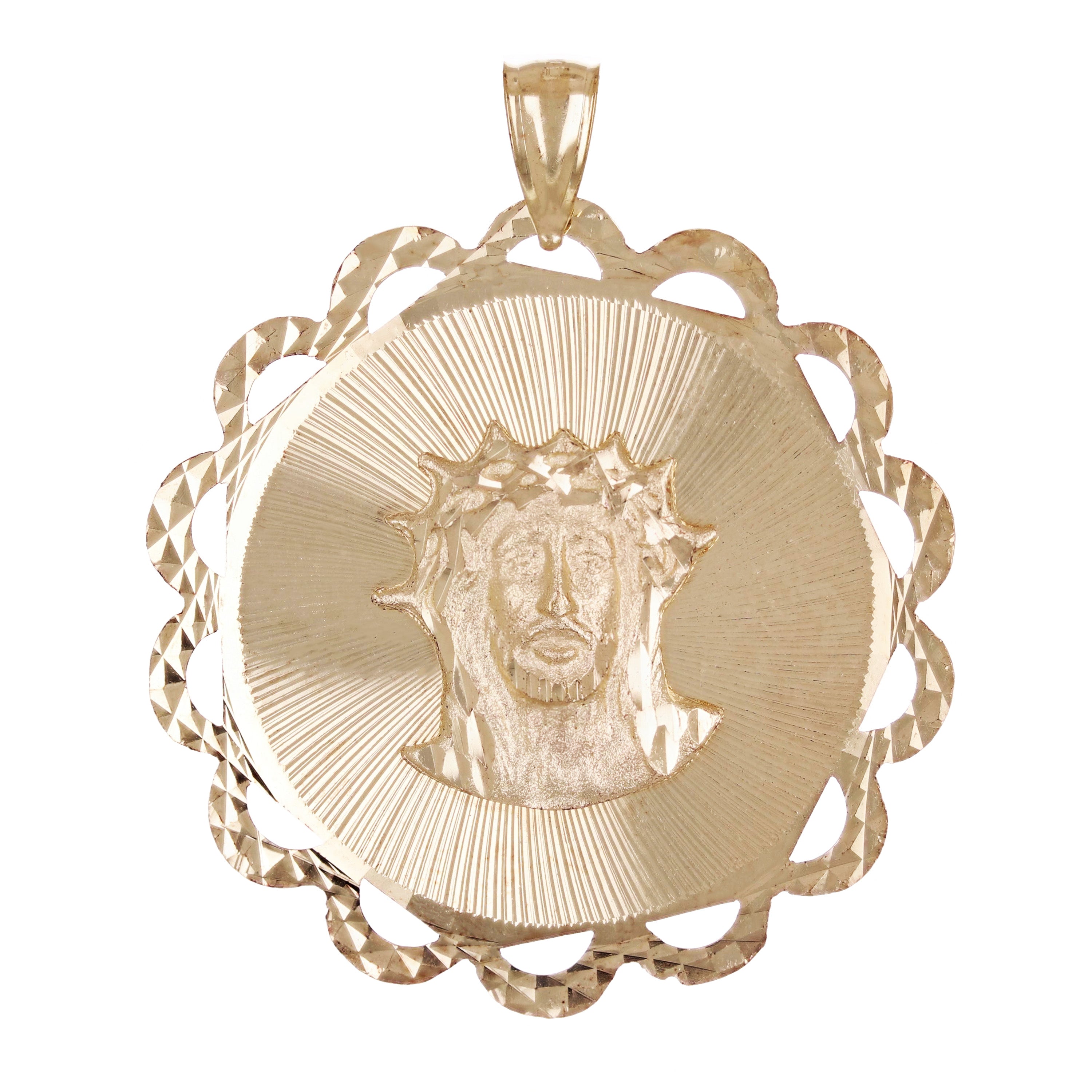 14k Yellow Gold 3D Jesus Christ Crown with Thorns Charm Pendant 1.4" 5.4 grams
