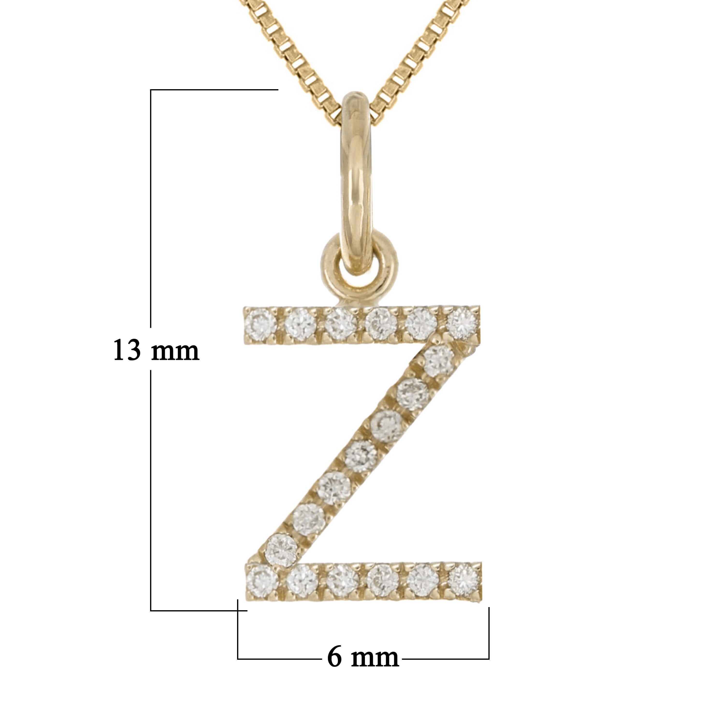 14k Yellow Gold Diamond Initial Letter Z Charm Pendant Necklace 18" - Letter Z,Yellow
