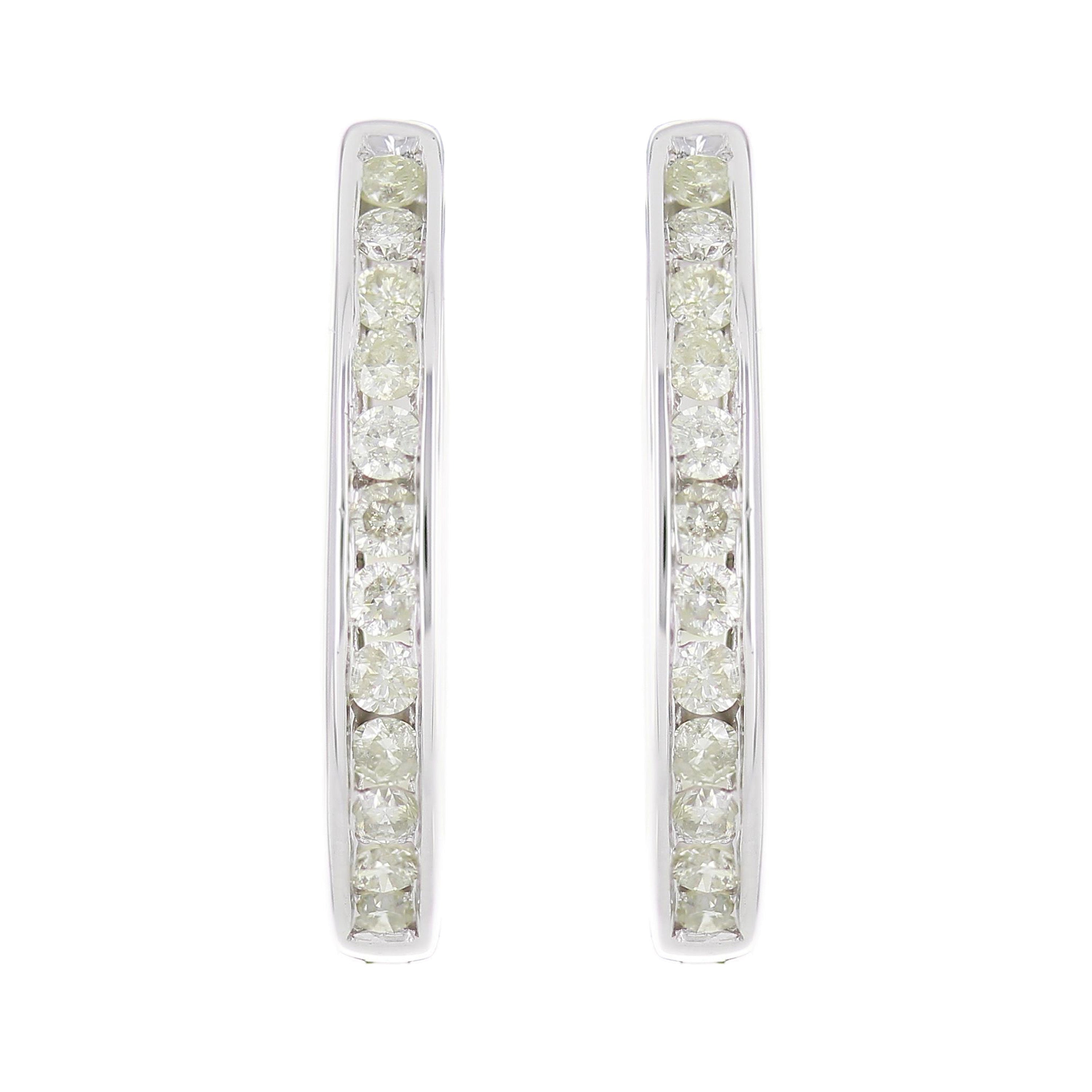 14k White Gold 1/2 ctw Diamond Hoop Earrings