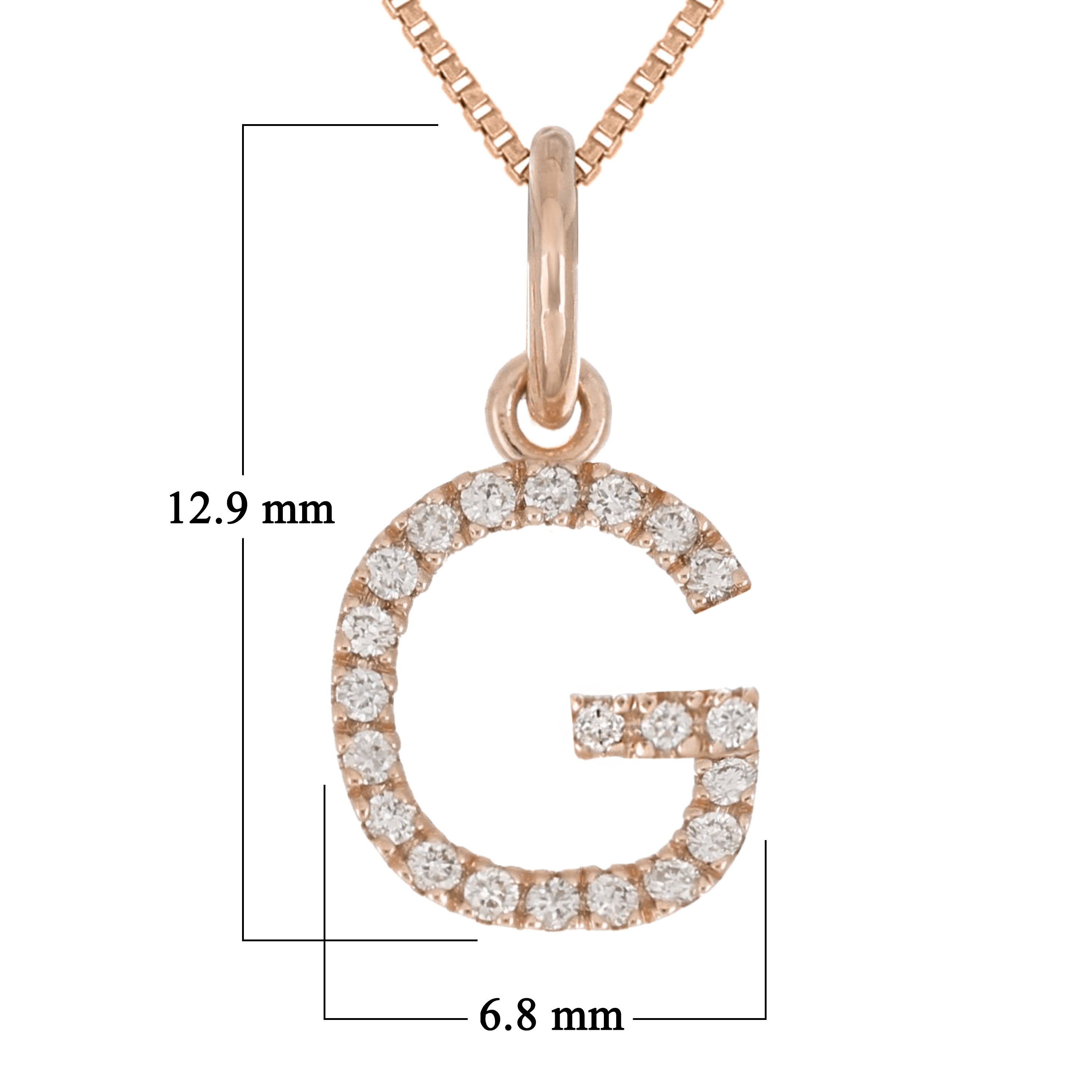 14k Rose Gold Diamond Initial Letter G Charm Pendant Necklace 18" - Letter G,Rose