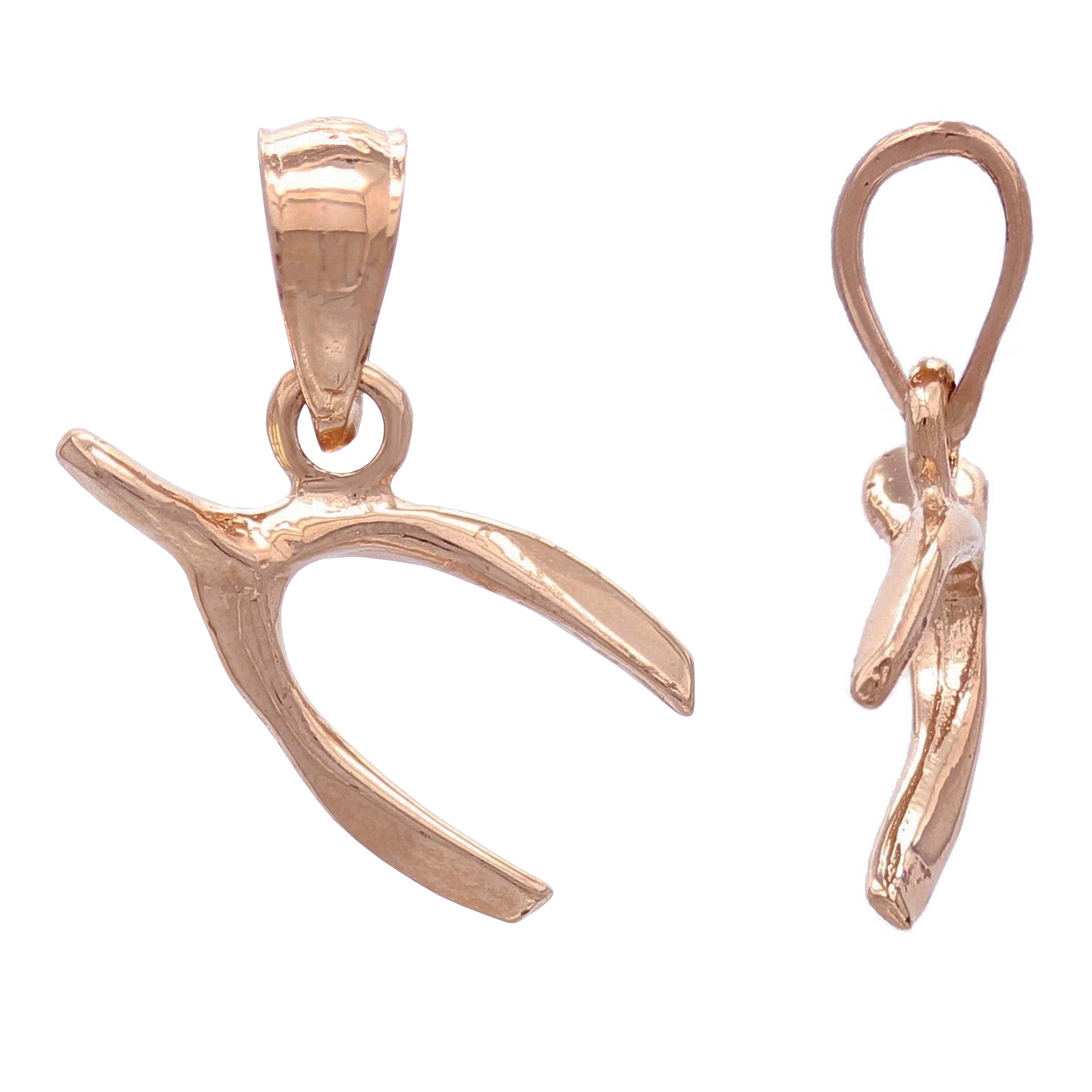 14k Rose Gold Wish Bone Charm Pendant - Rose