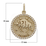 14k Yellow Gold Diamond Zodiac Sign Taurus Pendant - Taurus,Yellow