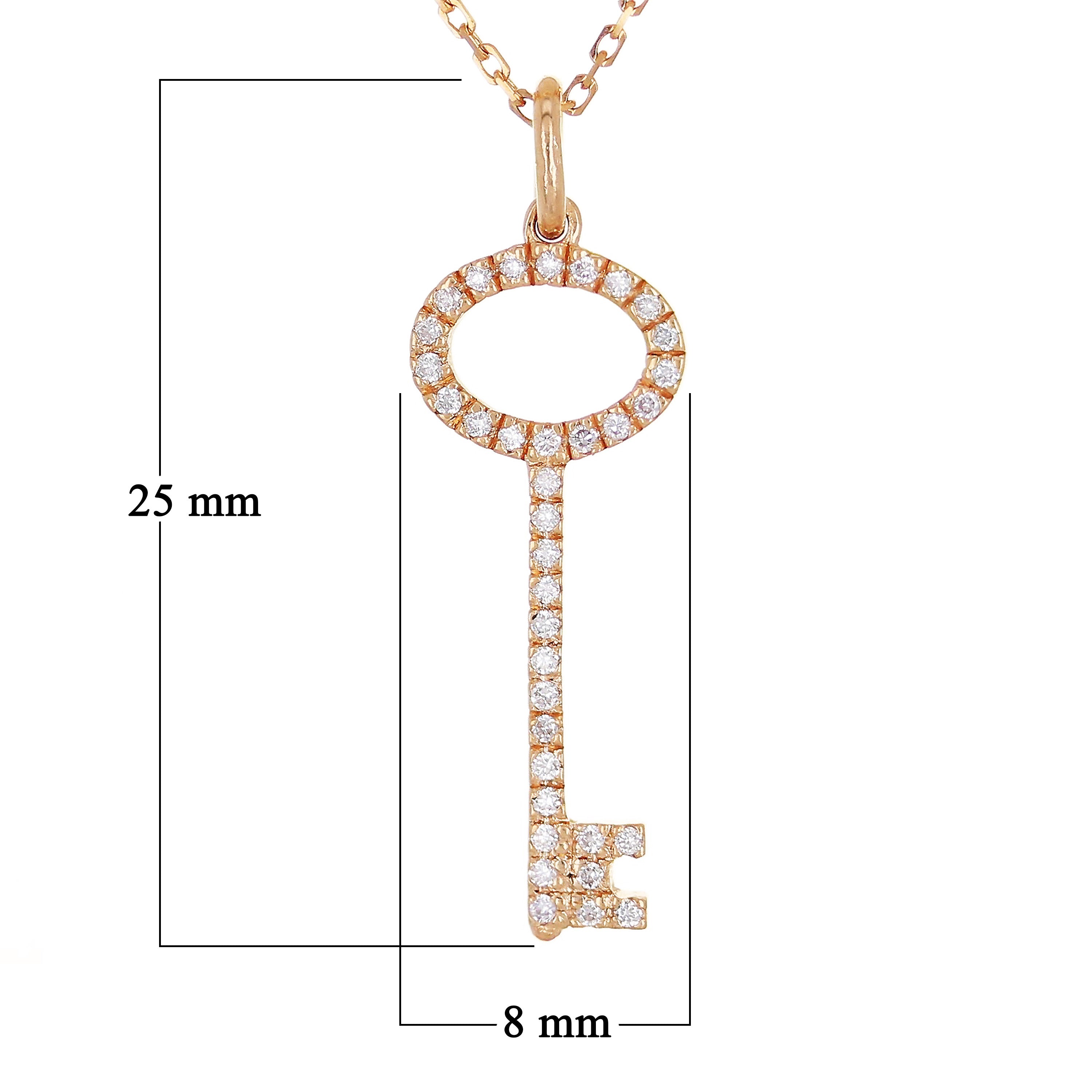 14k Rose Gold Natural Diamond Key Pendant Necklace 18" - Rose