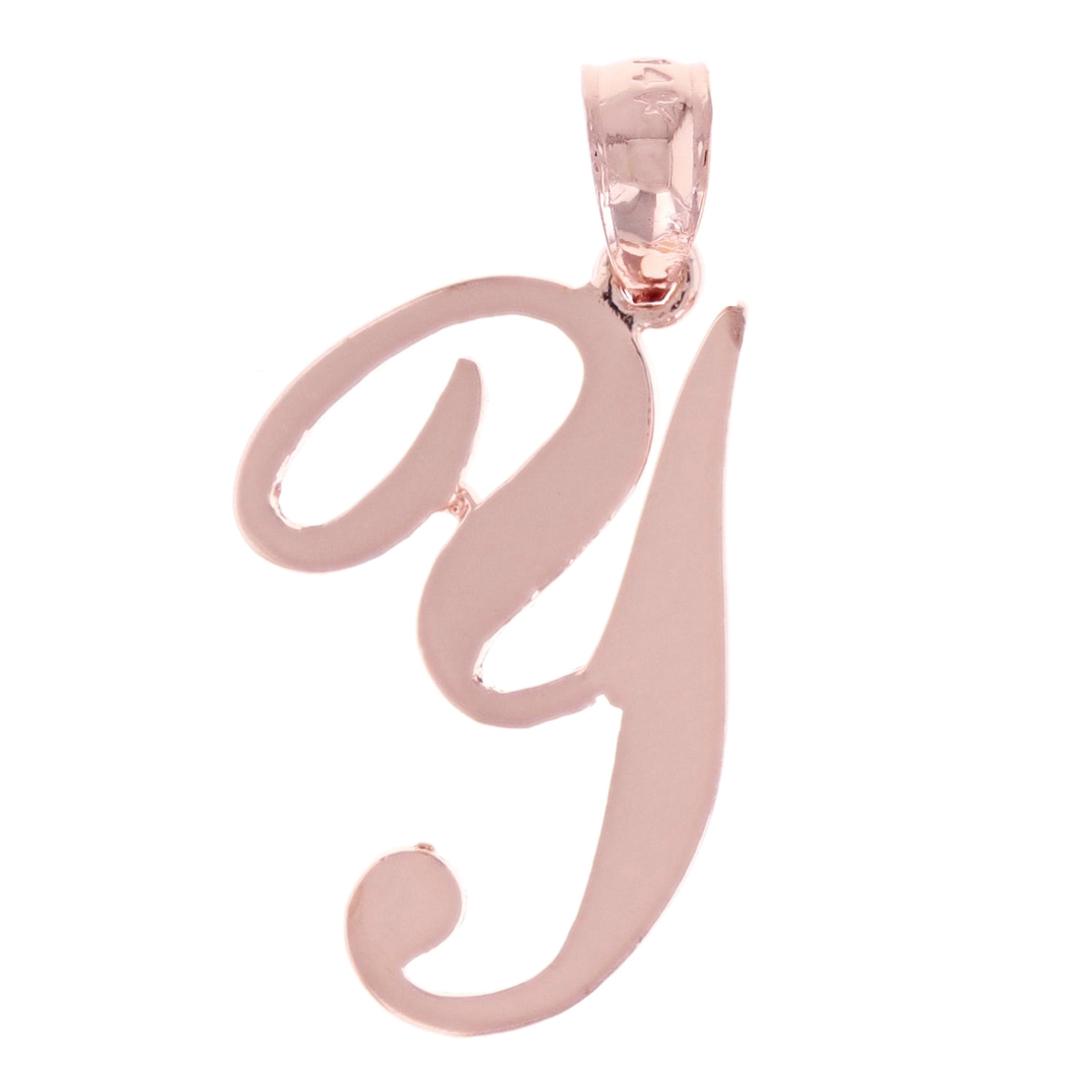 14k Rose Gold Initial Letter Y Alphabet Charm Pendant - Letter Y,Rose