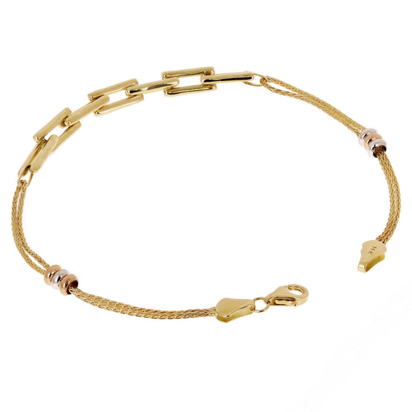 Italian 14k Tri-Color Gold Spiga, Link & Charm Bracelet 7.5