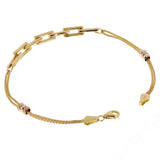 Italian 14k Tri-Color Gold Spiga, Link & Charm Bracelet 7.5" 3.7 grams