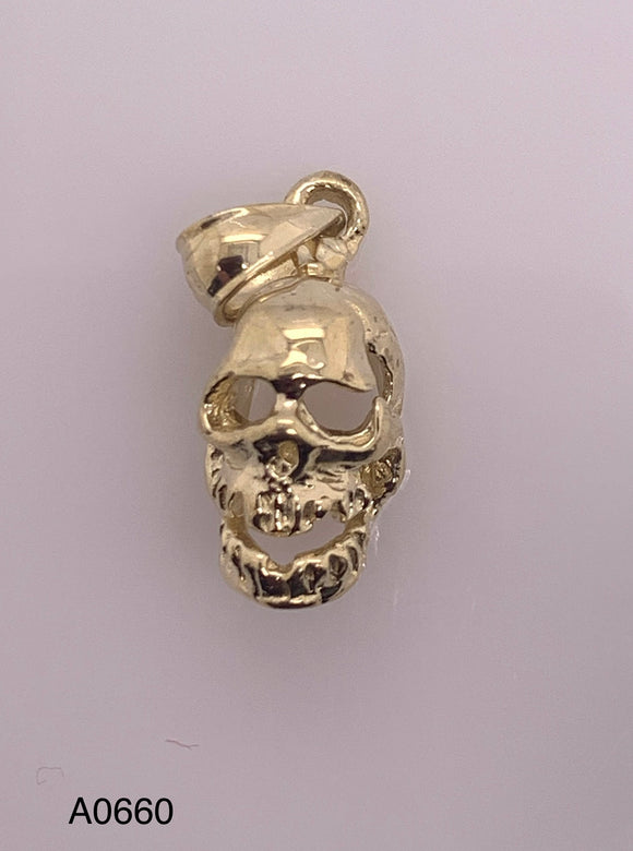 14k Yellow Gold Skeleton Skull Charm Pendant Punk Retro 2.5 grams - Yellow