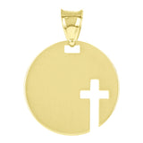 Italian 14k Yellow Gold Cross Cut Out Disc Religious Charm Pendant 0.7 grams - Medium