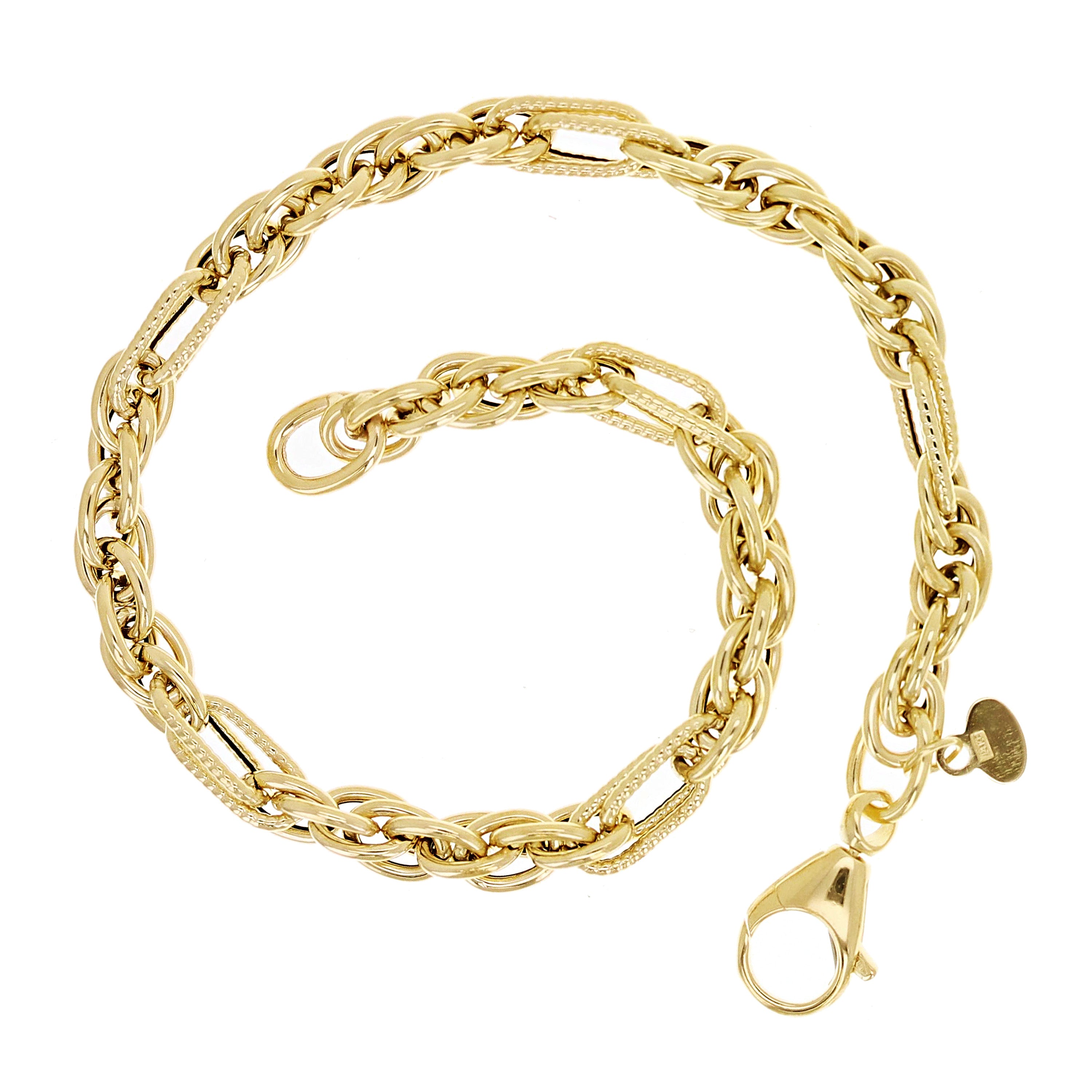 Italian 14k Yellow Gold Double Rope& Plain Oval Link Bracelet 7.75" 3.4 grams