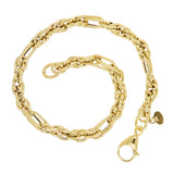 Italian 14k Yellow Gold Double Rope& Plain Oval Link Bracelet 7.75" 3.4 grams