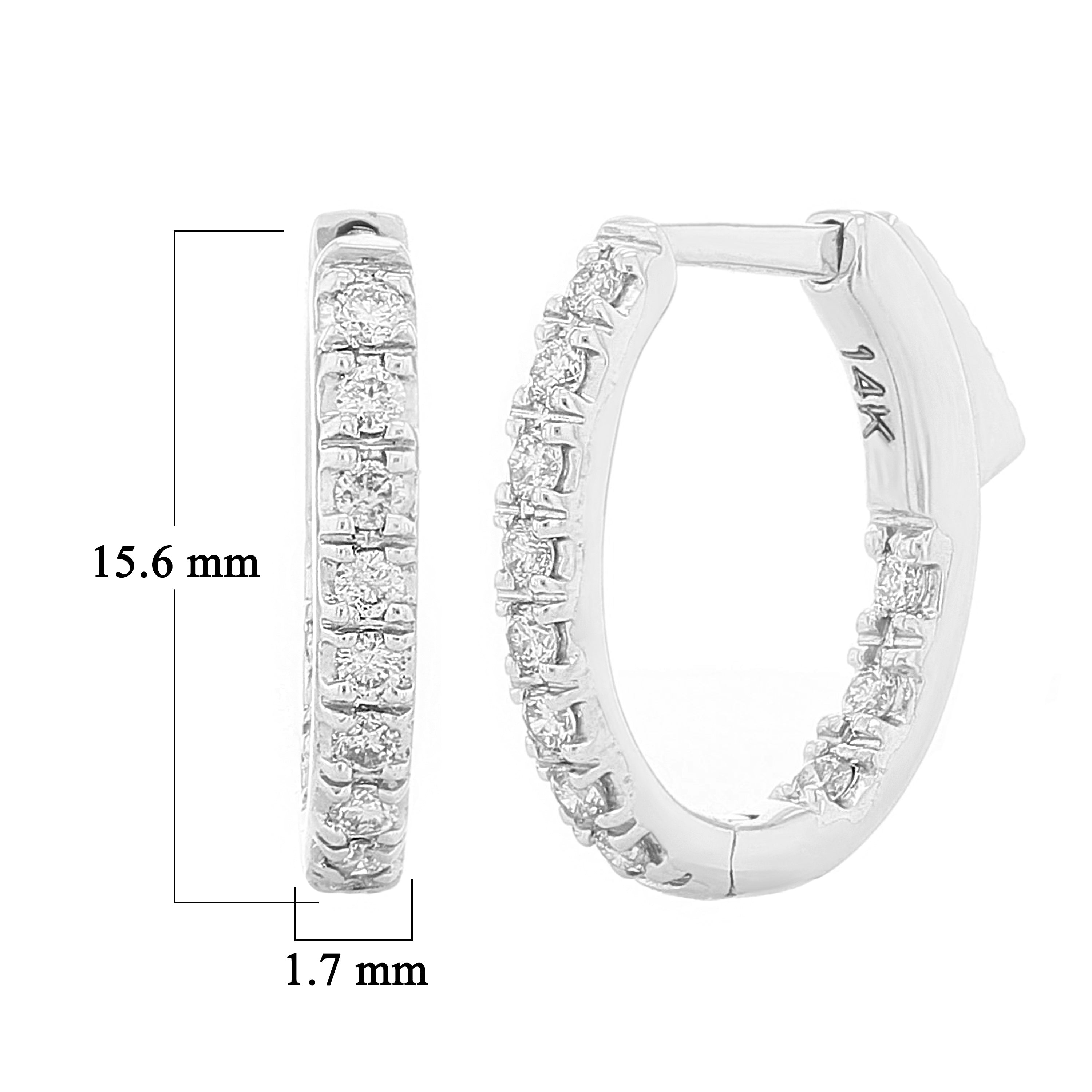 14k White Gold 1/4 ctw Diamond Hoop Earrings