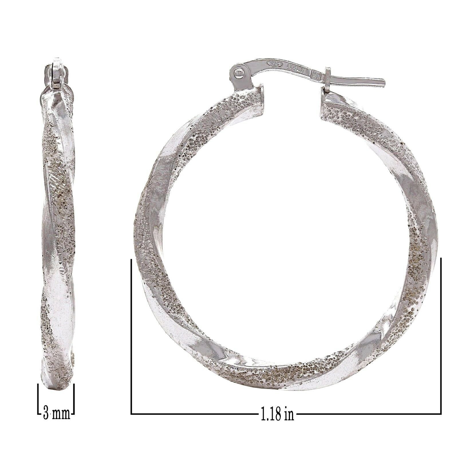 925 Sterling Silver Solid Round Twisted Loop Hoop Earrings 1.2" 3mm 5 grams