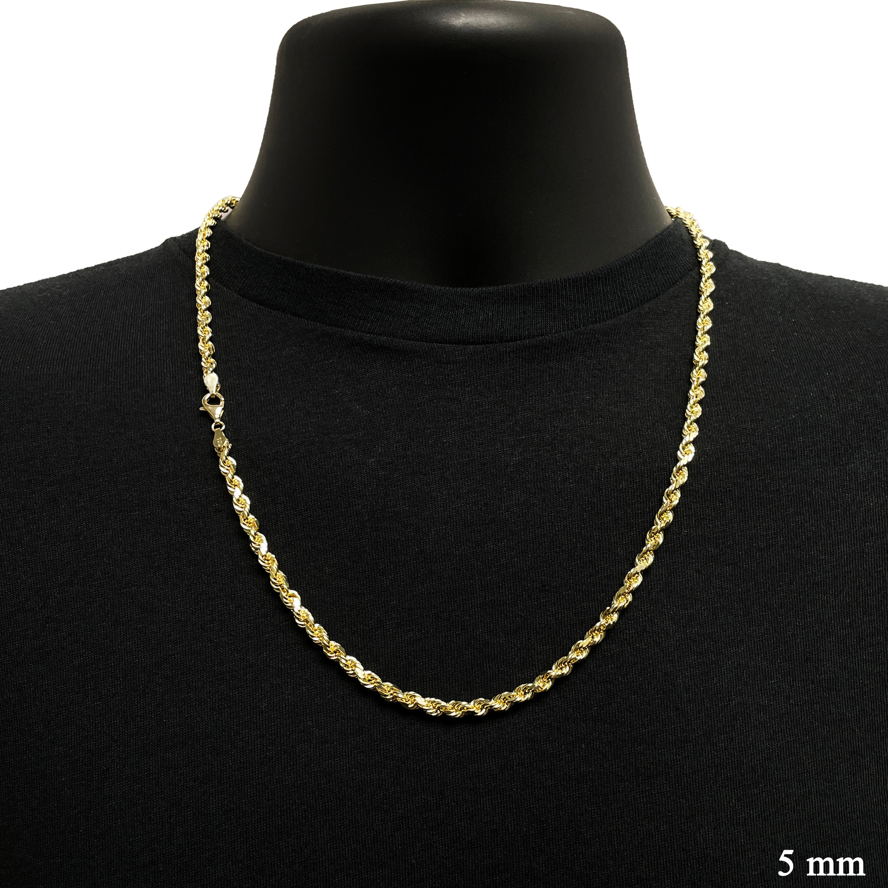 10k Yellow Gold Solid Diamond Cut Rope Chain Necklace 5mm 22" 34.5 grams - 22" 34.5 grams