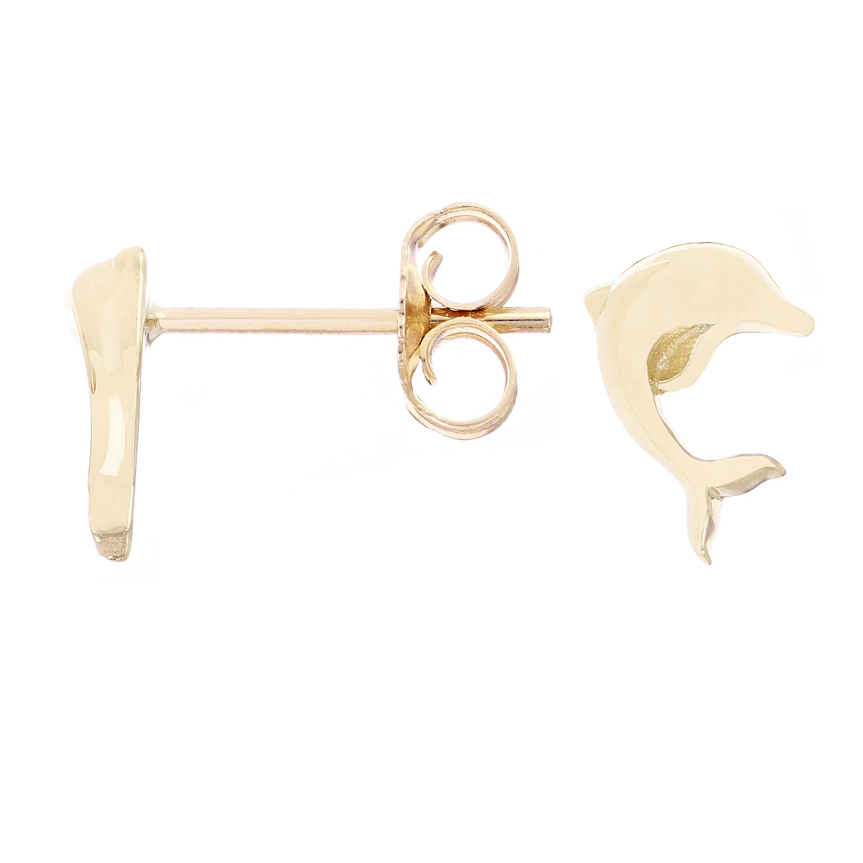 14k Yellow Gold High Polished Jumping Dolphin Stud Earrings