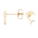 14k Yellow Gold High Polished Jumping Dolphin Stud Earrings