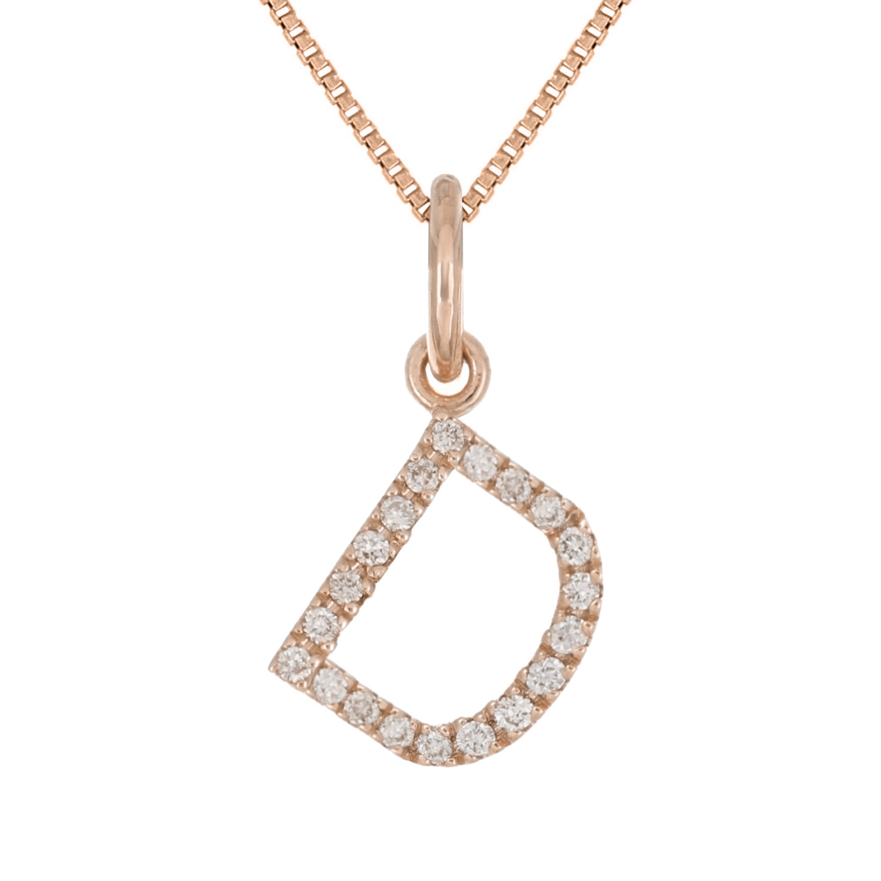 14k Rose Gold Diamond Initial Letter D Charm Pendant Necklace 18" - Letter D,Rose