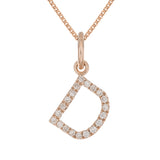 14k Rose Gold Diamond Initial Letter D Charm Pendant Necklace 18" - Letter D,Rose