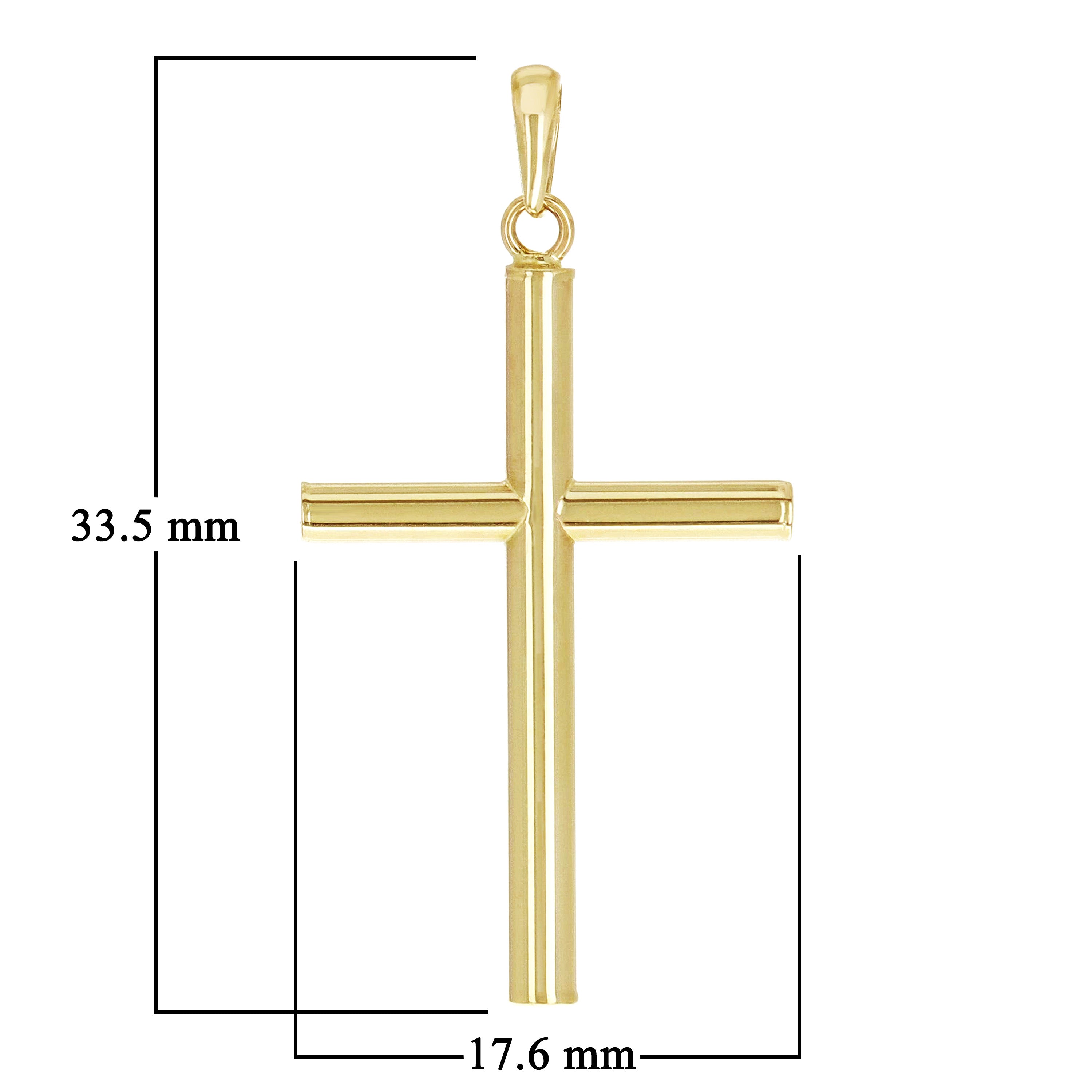 Italian 14k Yellow Gold Hollow High Polish Plain Cross Charm Pendant 1.3" 0.8g