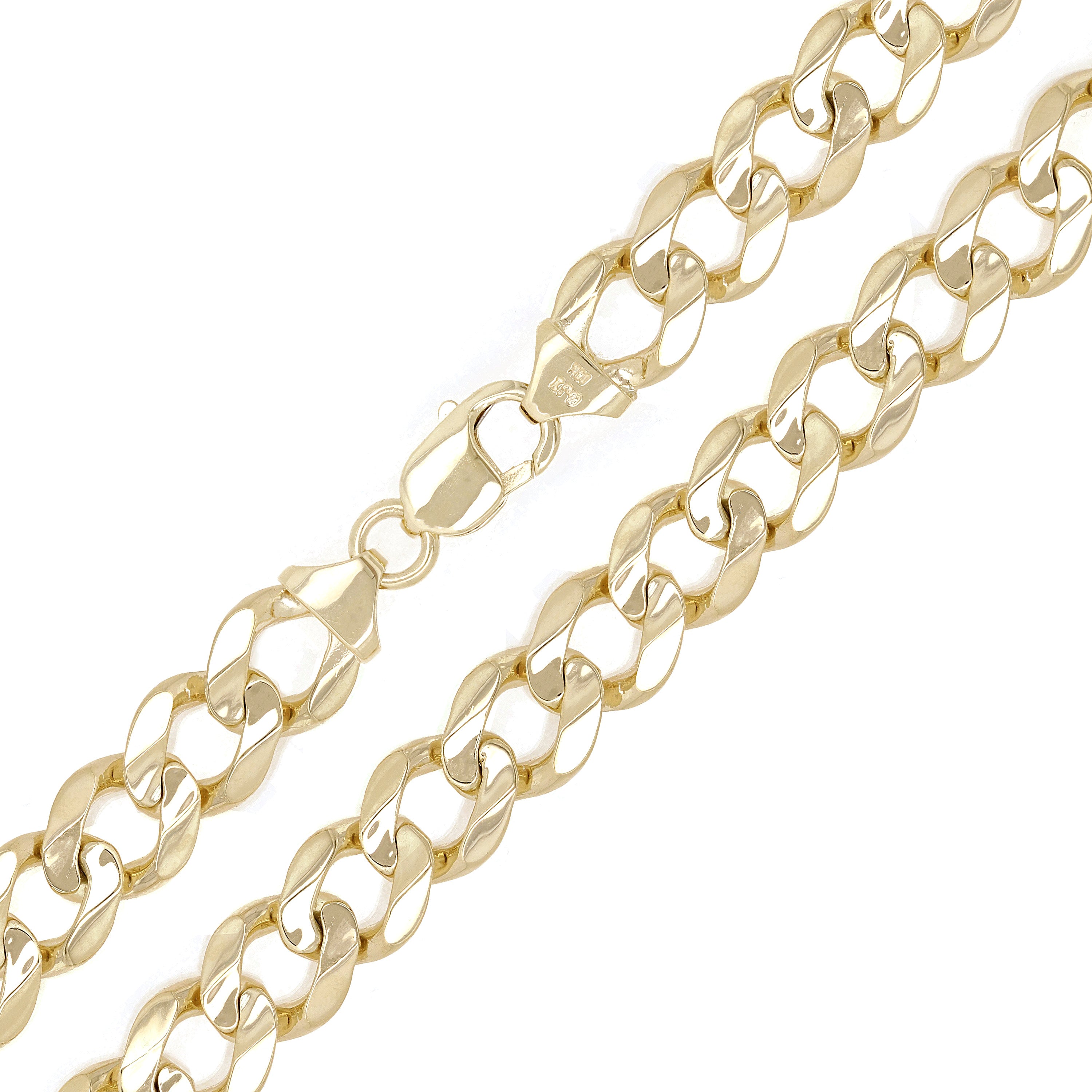 Men's 14k Solid Yellow Gold Flat Cuban Necklace Chain 20" 12.5mm 100 grams - Yellow,20"