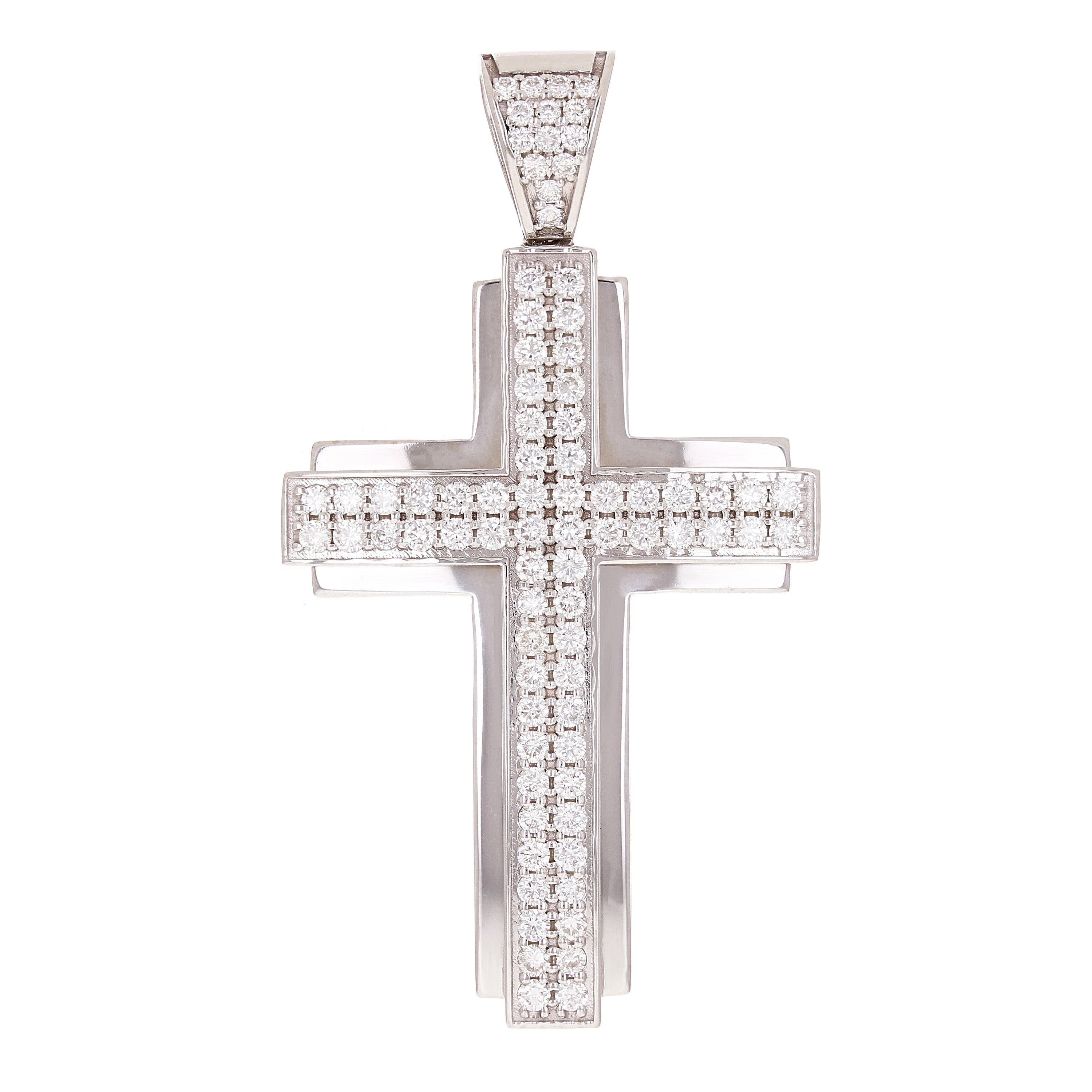 14k White Gold 1.76ctw Diamond Cross Pendant 2.2" 13.8 grams