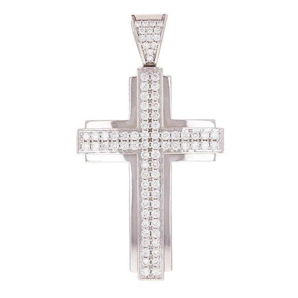 14k White Gold 1.76ctw Diamond Cross Pendant 2.2