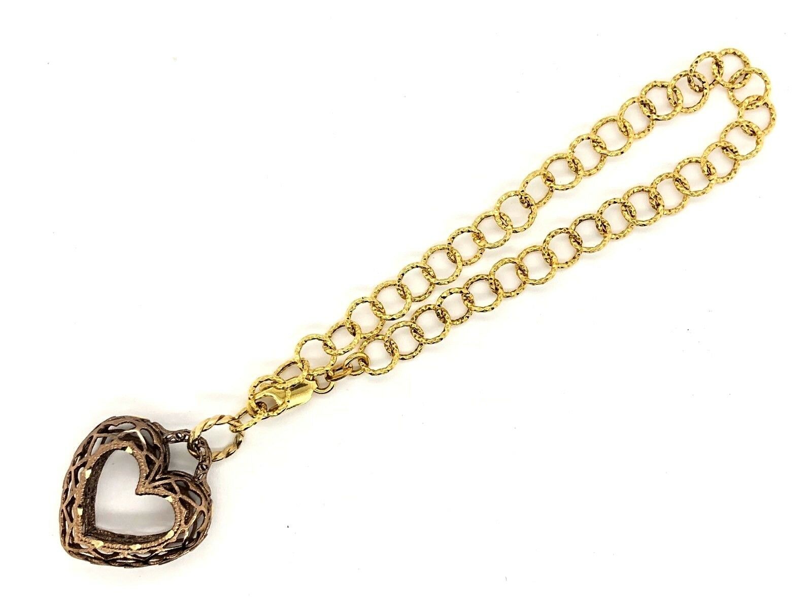 Italian 14k Two Tone Gold Filigree Heart Dangle Earrings & Bracelet Set 13.2g