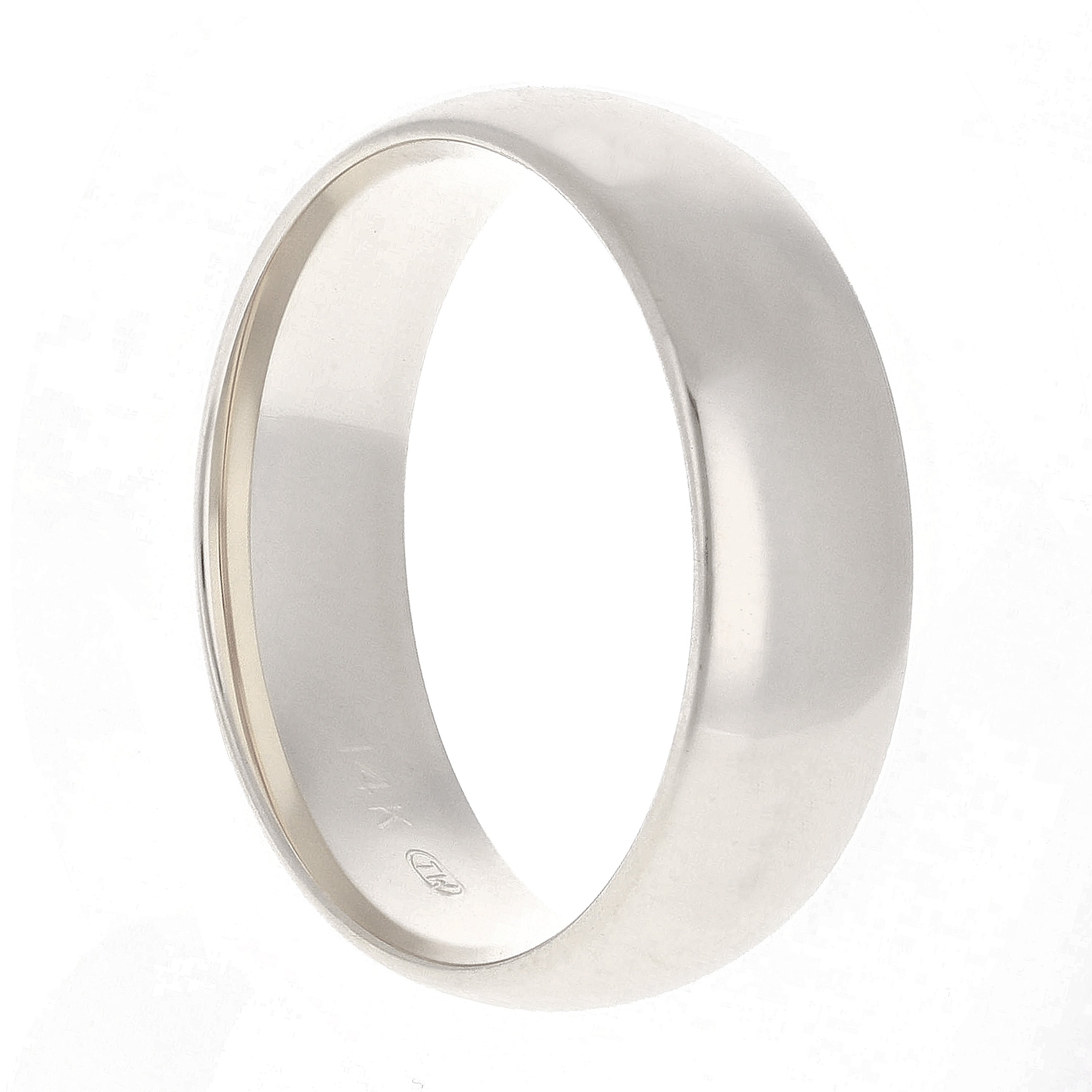 14k White Gold Comfort Fit Plain Wedding Band Ring 6mm Size 13 - White,6mm Ring Size 13