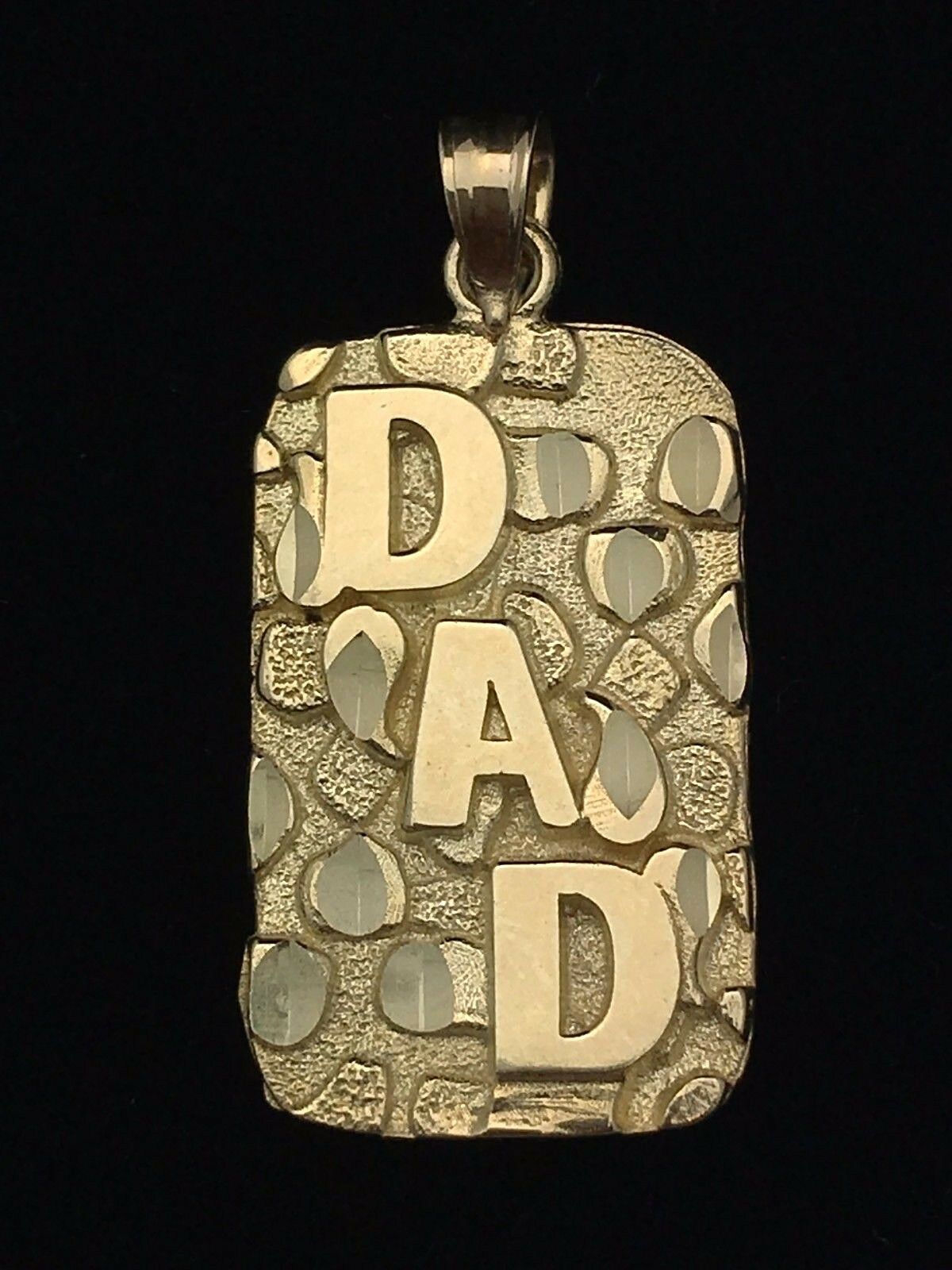 10k Yellow Gold Solid DAD Nugget Pendant Rectangle Charm 2.7 grams