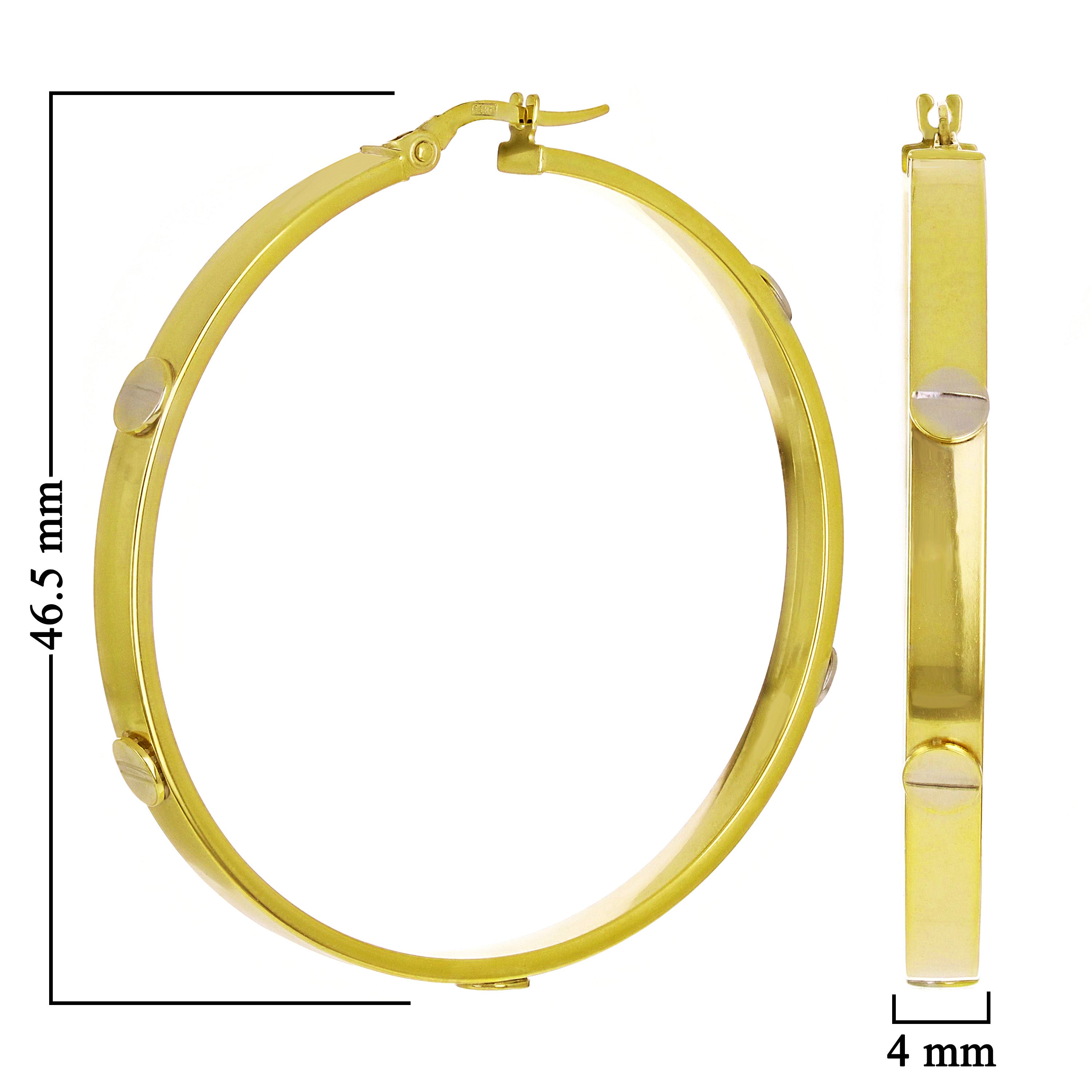 Italian 14k Yellow & White Gold Hollow Love Screw Design Hoop Earrings 1.8" 4mm