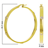 Italian 14k Yellow & White Gold Hollow Love Screw Design Hoop Earrings 1.8" 4mm