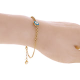 Italian 14k Yellow Gold Double Cuban Chain Evil Eye Charm Bracelet 7.5" 3 grams