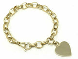 14k Yellow Gold Rolo Link  Heart Charm Bracelet 7.75" 16.5 grams