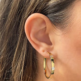 Italian 14k Yellow & White Gold Love Screw Design Large Hollow Hoop Earrings - Style3 Large