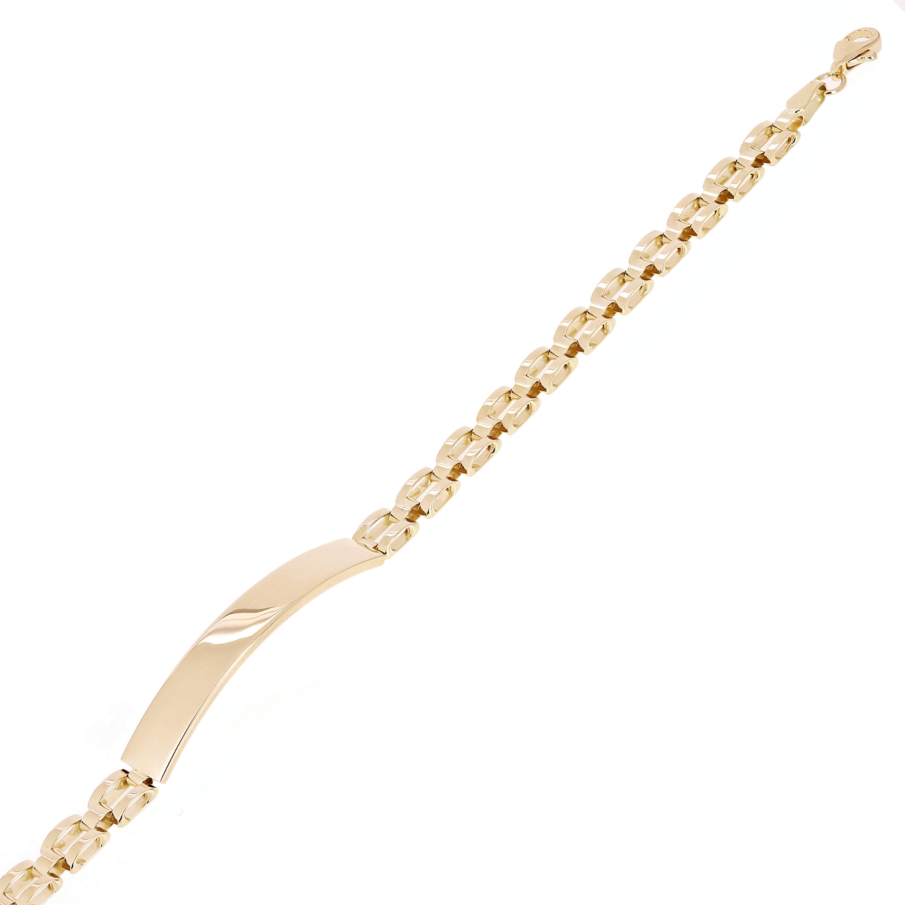 Italian 14k Yellow Gold Engravable Square Link ID Bracelet 8.25" 6mm 7.4 grams