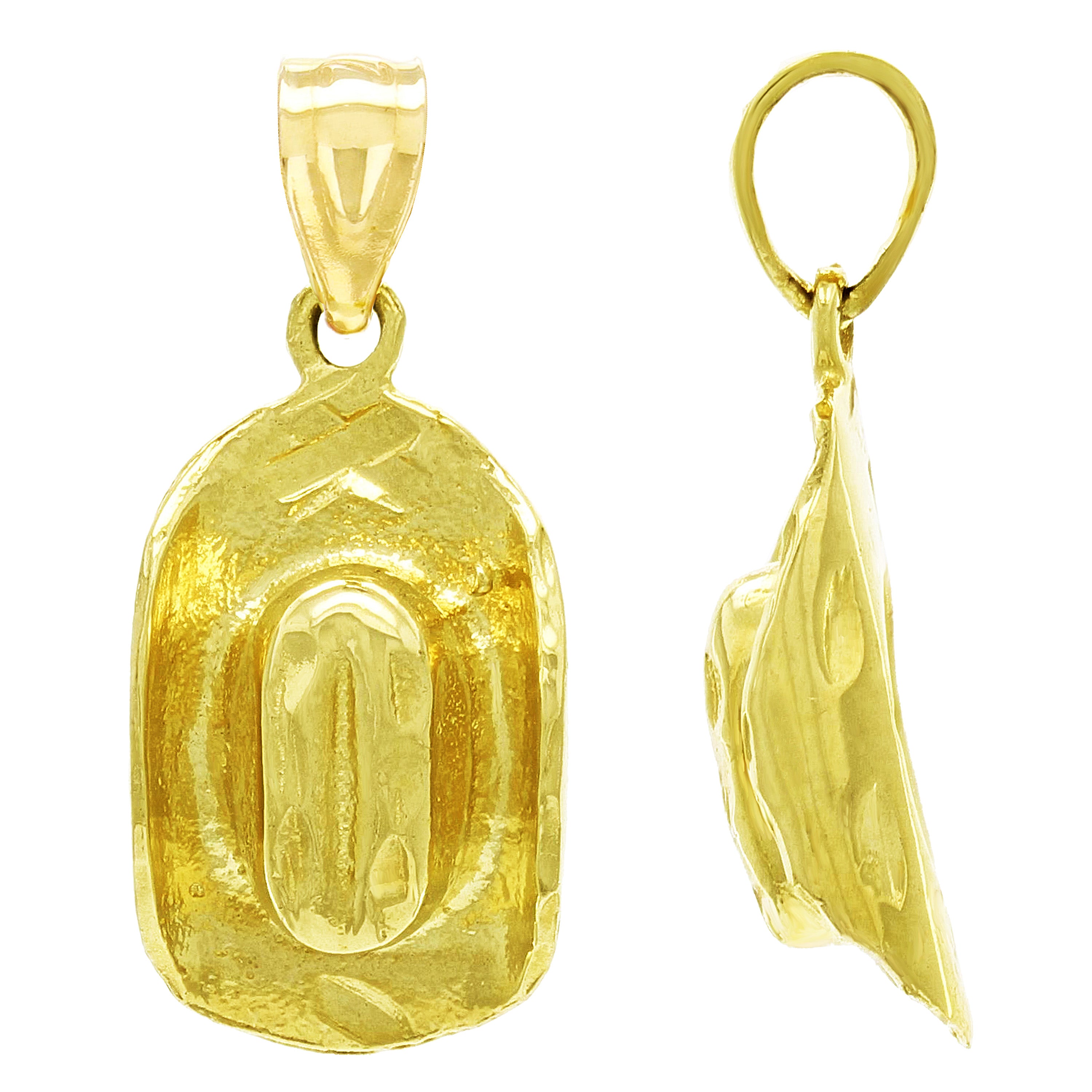 14k Yellow Gold Rodeo Horse Cowgirl Hat Cowboy Hat Charm Pendant 1" 2.5 grams