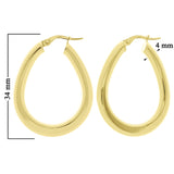 Italian 14k Yellow Gold Flat Tube Tear Drop Hoop Earrings 1.3" 4mm 3.1 grams