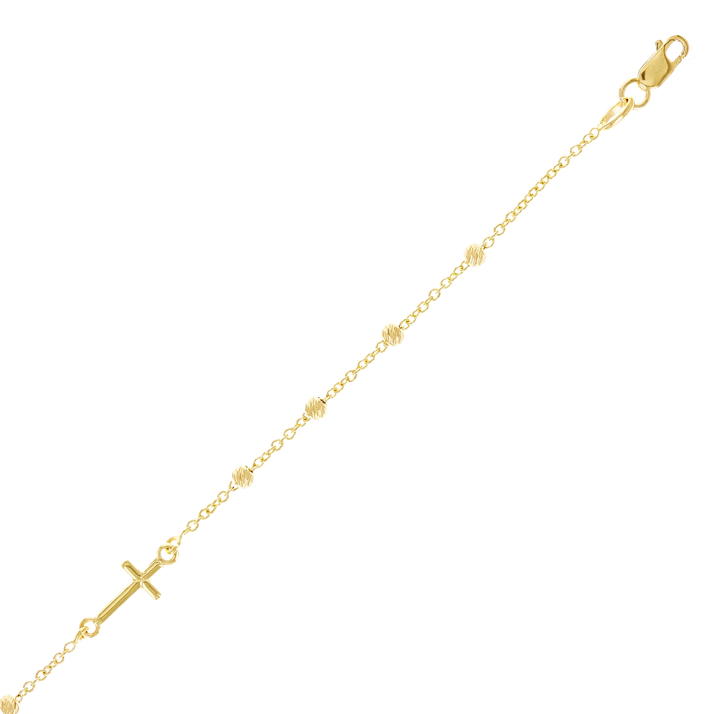 Italian 14k Yellow Gold Cross Ball Beads Charm Rosary Bracelet 7" 2 grams