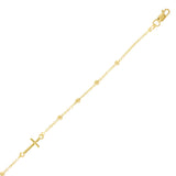 Italian 14k Yellow Gold Cross Ball Beads Charm Rosary Bracelet 7" 2 grams