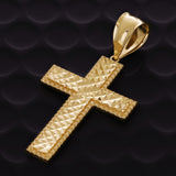 14k Yellow Gold Solid Diamond Cut Cross Charm Pendant 2.2" 7.9 grams