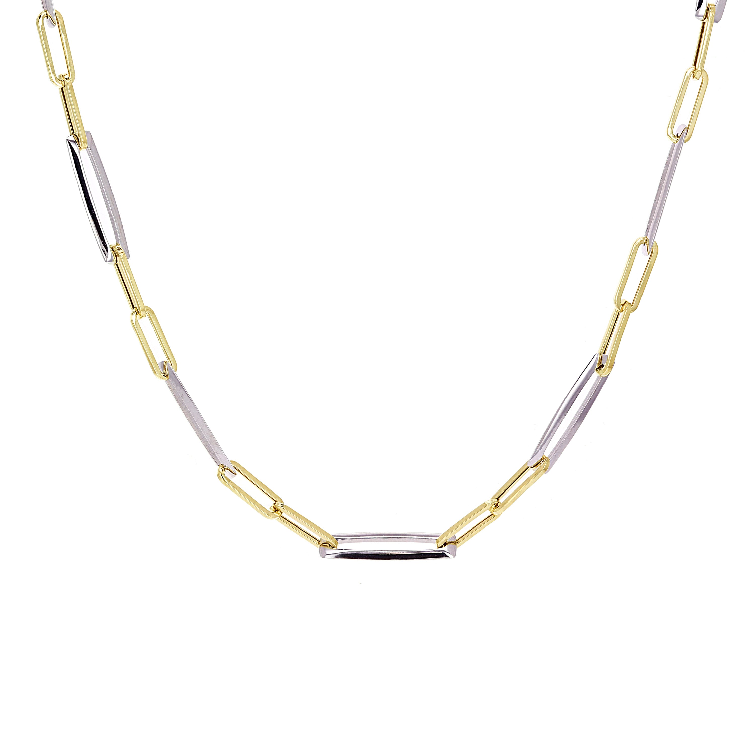 Italian 14k Two-Tone Gold Paper Clip Link Chain Necklace 17.75" 4.8mm 10.2 grams