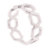 14k White Gold Wide Hexagon Stackable Ring 3.4 grams Size 6.5 - White