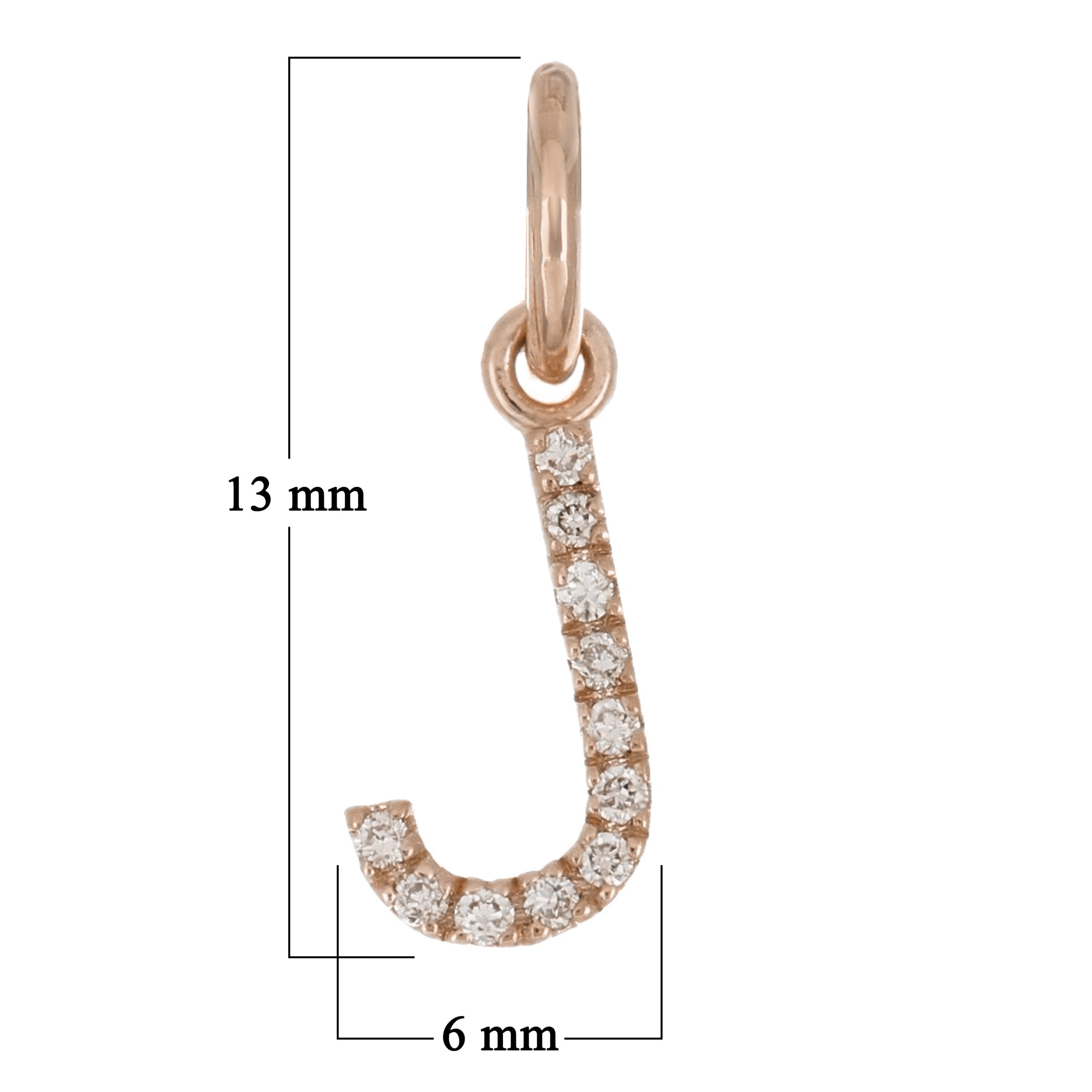 14k Rose Gold Diamond Initial Letter J Charm Pendant - Letter J,Rose