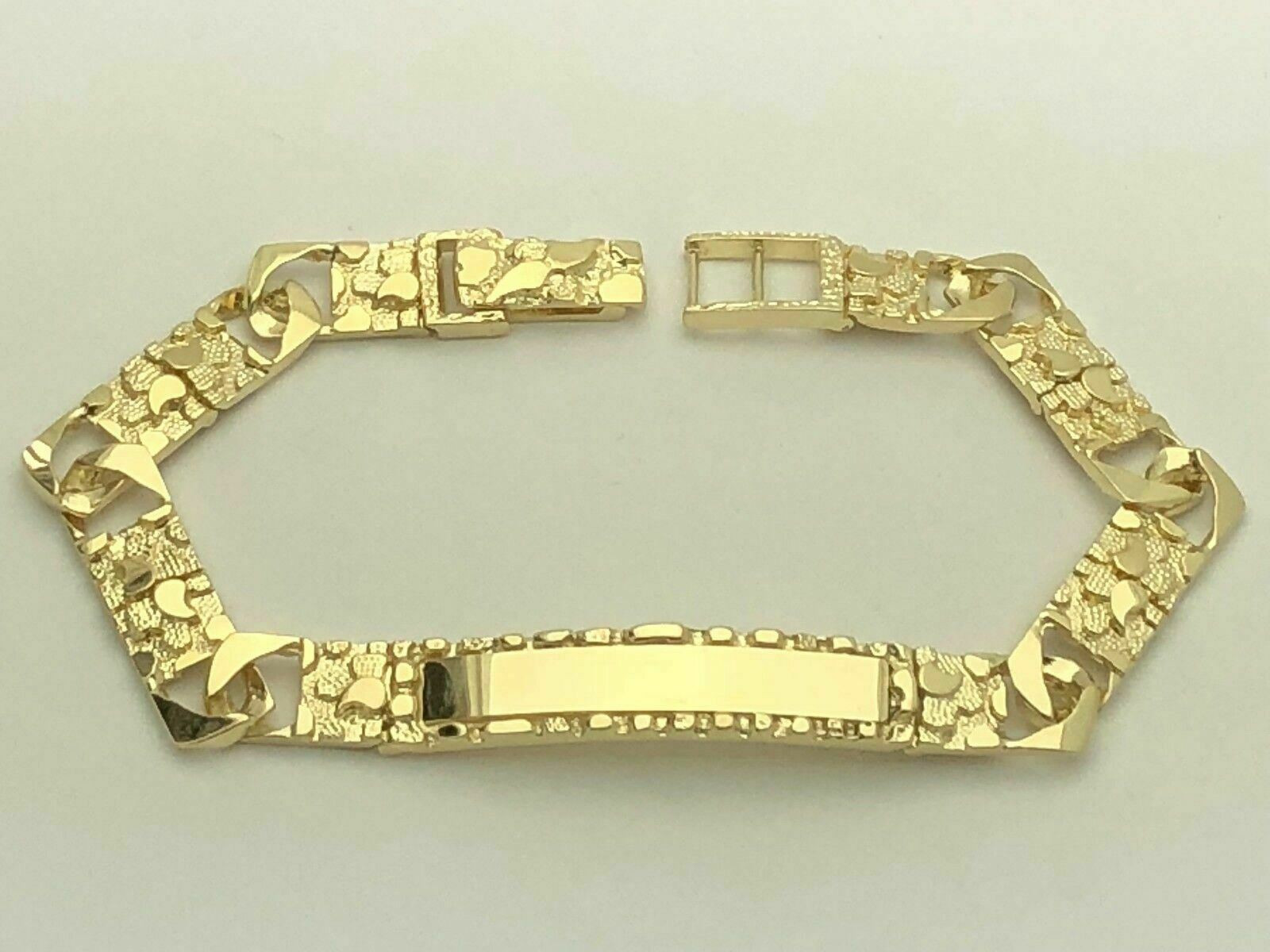 14k Yellow Gold Cuban Link Chain Nugget ID Bracelet 9" 9.5mm 25.4 grams