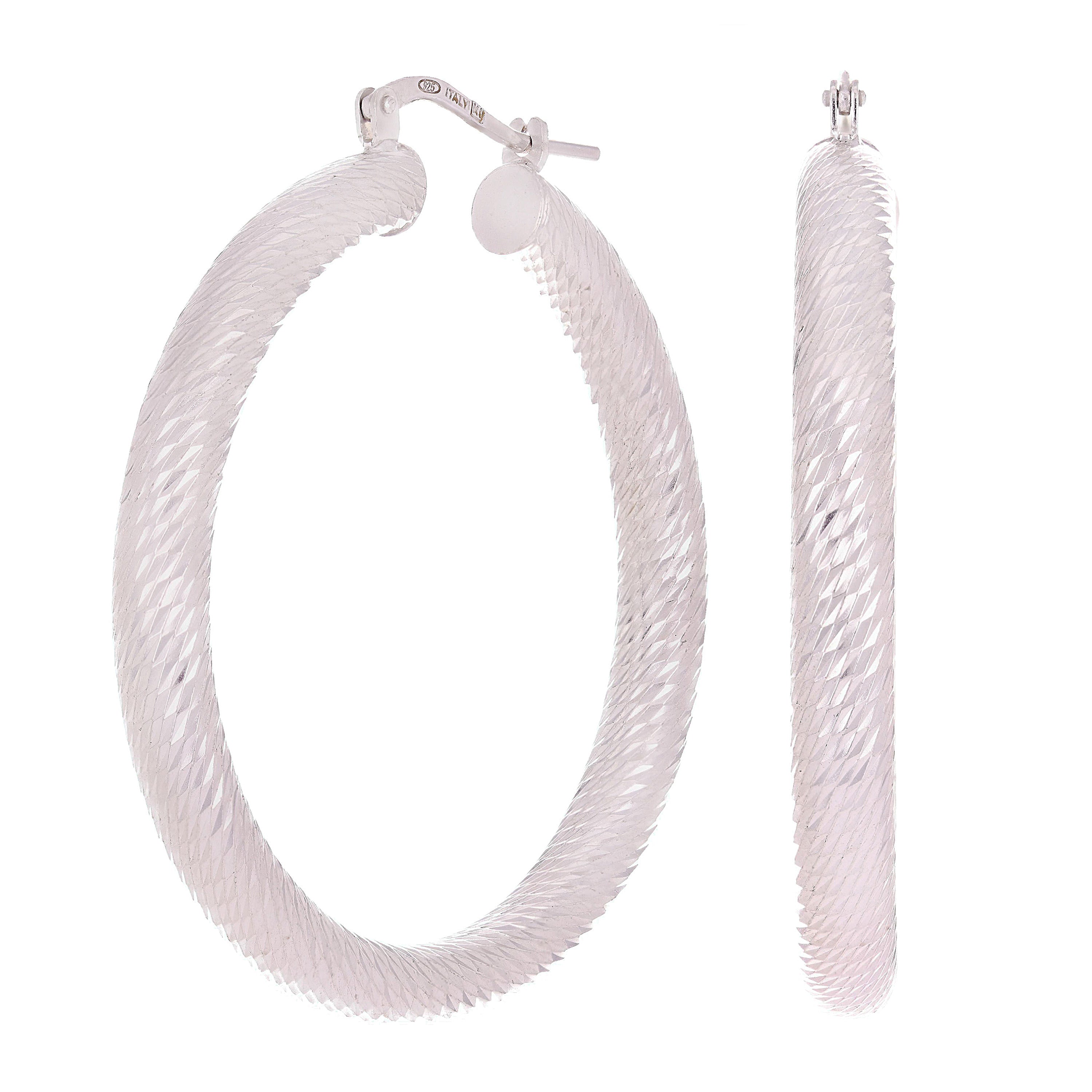 925 Sterling Silver Diamond Cut Round Hoop Loop Earrings 1.45" 4.25mm 7.7 grams