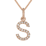 14k Rose Gold Diamond Initial Letter S Charm Pendant Necklace 18" - Letter S,Rose