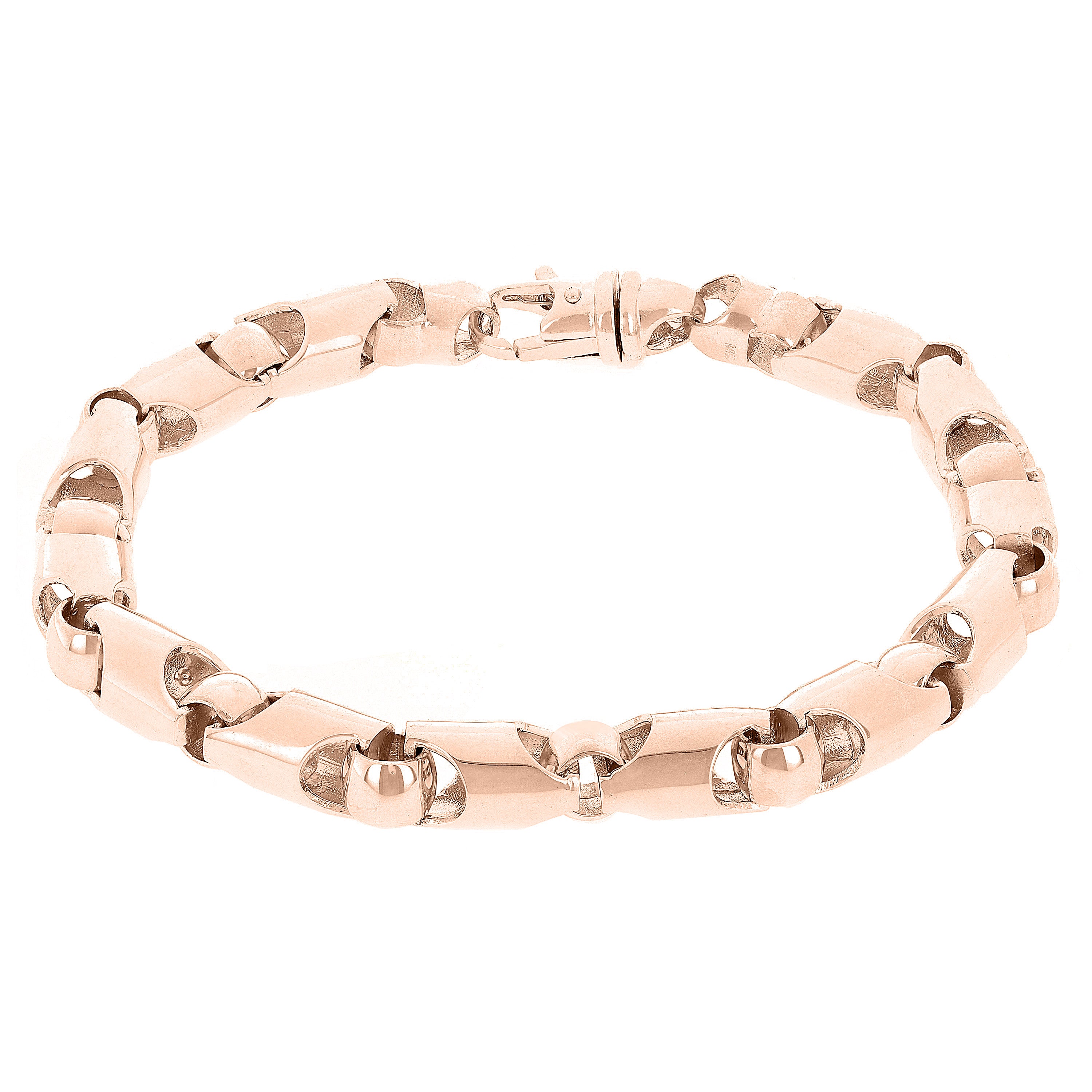 14k Rose Gold Solid Handmade Bullet Style Link Chain Bracelet 7" 6mm 25.2 grams - Rose,7" 25.2 grams