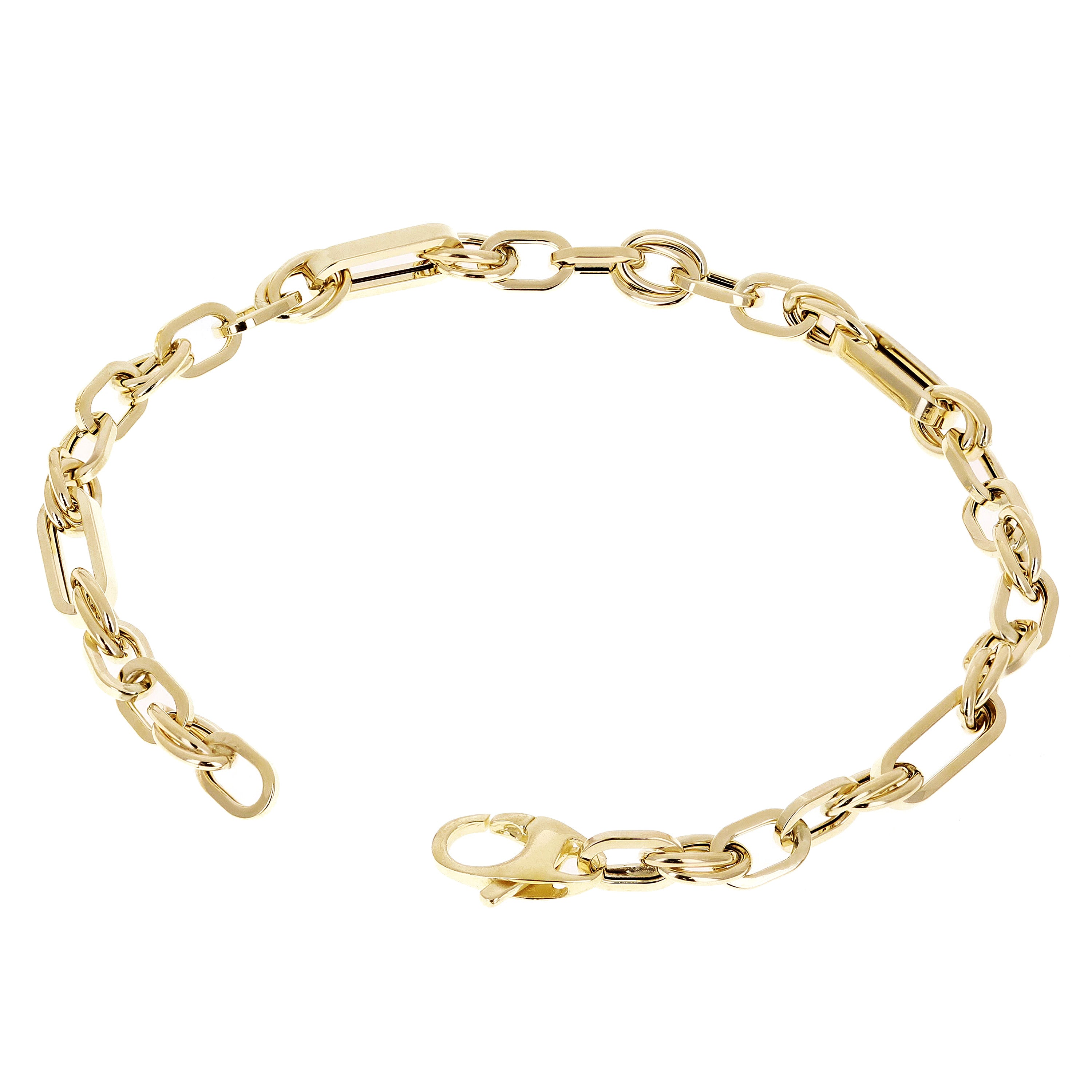 Italian 14k Yellow Gold Hollow Oval & Paper Clip Bracelet 7.75" 4.8mm 3.9 grams