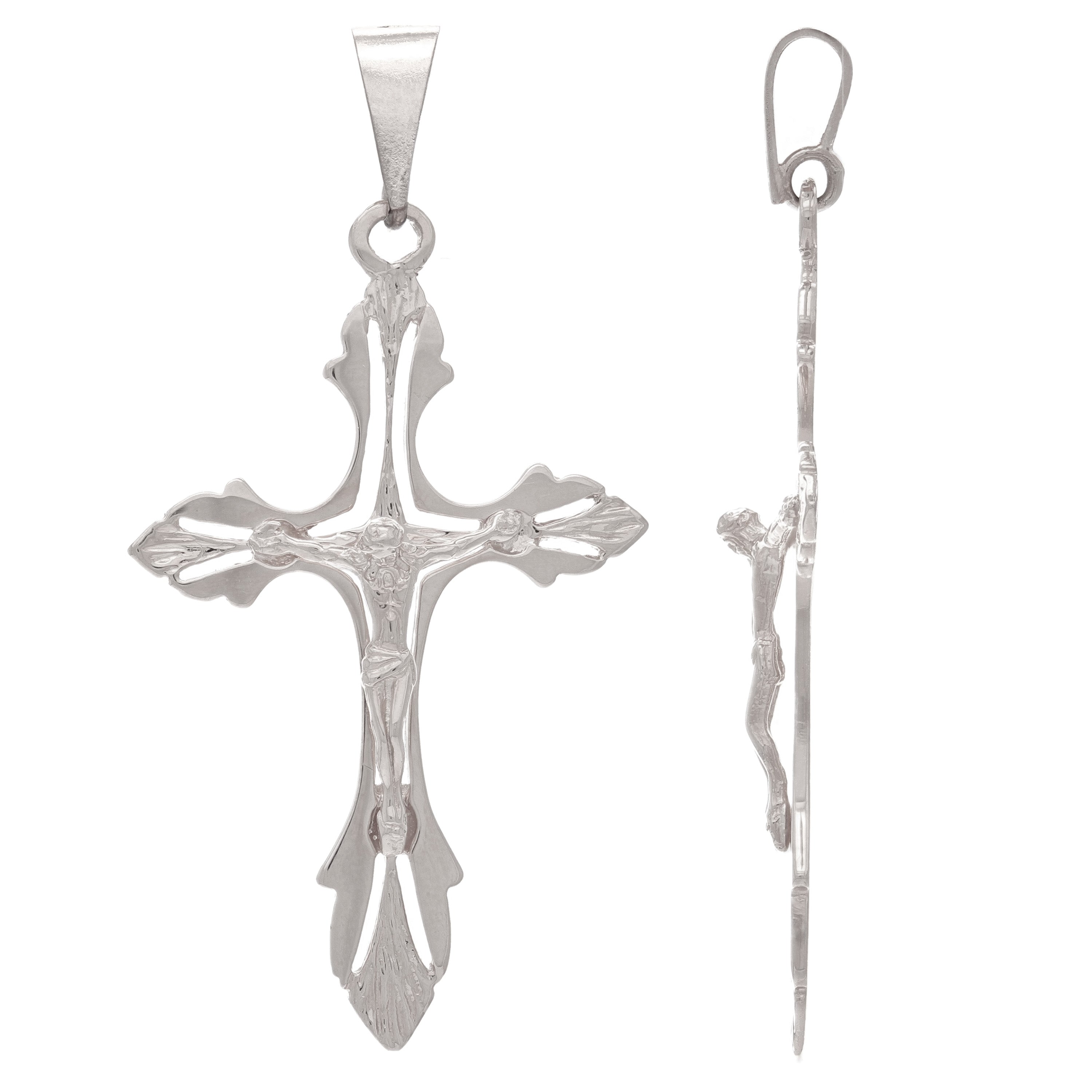 14k White Gold Jesus Christ Crucifix Cross Religious Charm Pendant 2.4" 6.2grams - White